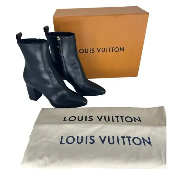 Louis Vuitton Donna Ankle Boots Black Calf Leather Monogram Studs Size 39.5 - Picture 3 of 16